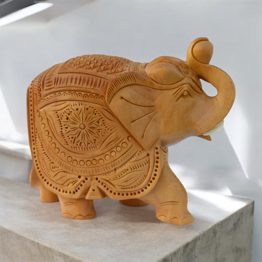 Handcrafted Wooden Elephant Figurine – Up Trunk Prosperity Gift