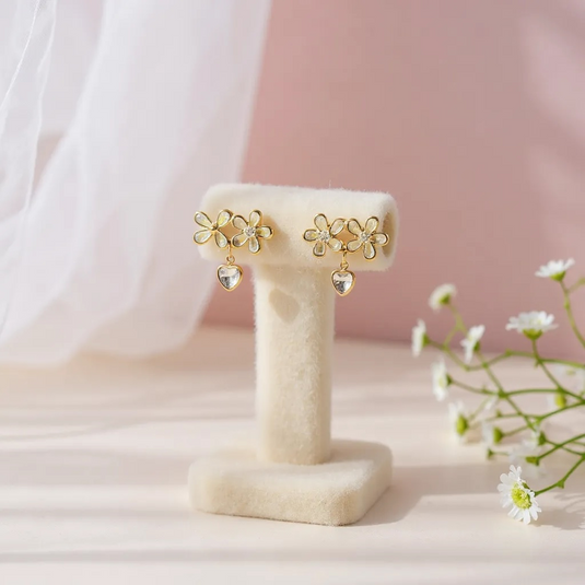 Floral Heart Dangle Earrings 🌸💖 Elegant Crystal Charm