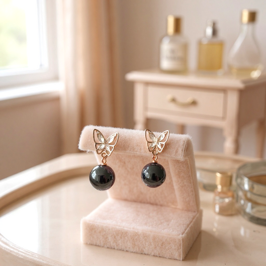 🦋🤍✨ Pearl Butterfly Glam Earrings