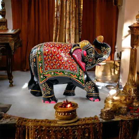 Black & Red Elephant Figurine – Home, Office, Pooja & Gift Décor
