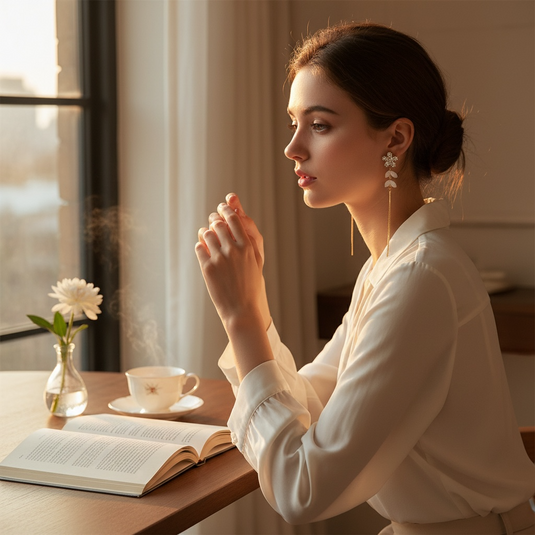 🌿✨ Crystal Blossom Dangle Earrings 🤍🌸
