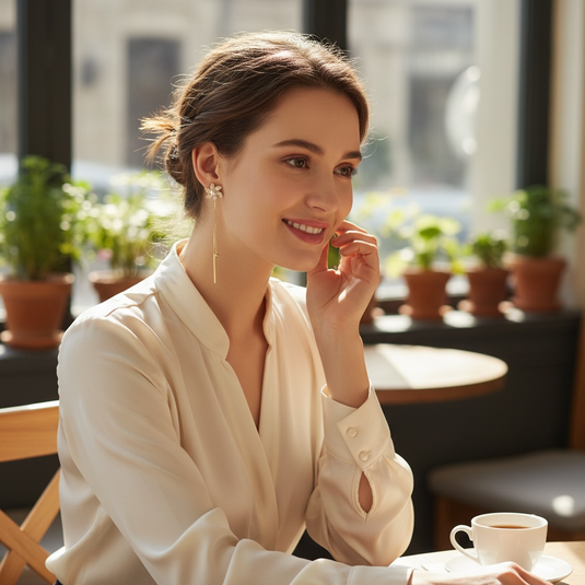 Golden Daisy Pearl Drop Earrings 🌼✨ Elegant Chain Dangles