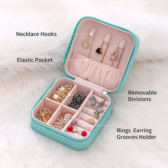 Portable Travel Jewelry Box – Compact Organizer for Rings, Earrings & Necklaces 💍✨