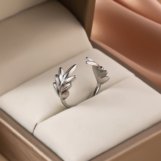 Silver Leaf Ring – Adjustable Nature-Inspired Jewelry for Women 🌿✨