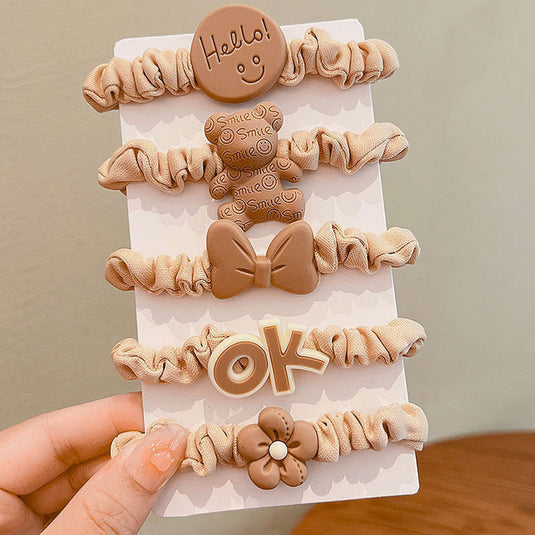 🤎 Neutral Smile ( Set of 5 )– Cute Beige Hair Elastics for Girls & Teens 😊