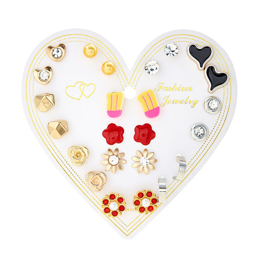 12-Pair Cute & Trendy Stud Earrings Set for Girls & Women - D12