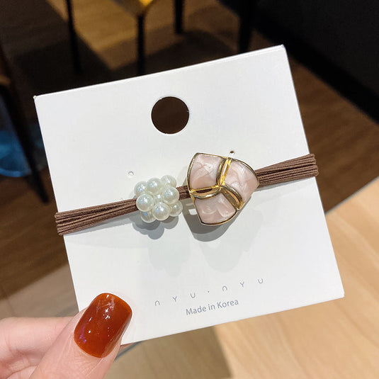 Pearl Charm Hair Tie 💗 – Elegant Stone Elastic Band 🎀