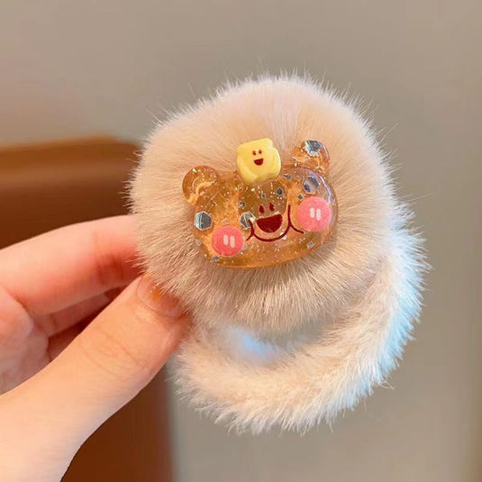 Fluffy Cartoon Scrunchie for Kids – Soft Pom-Pom Hair Tie 🎀💗
