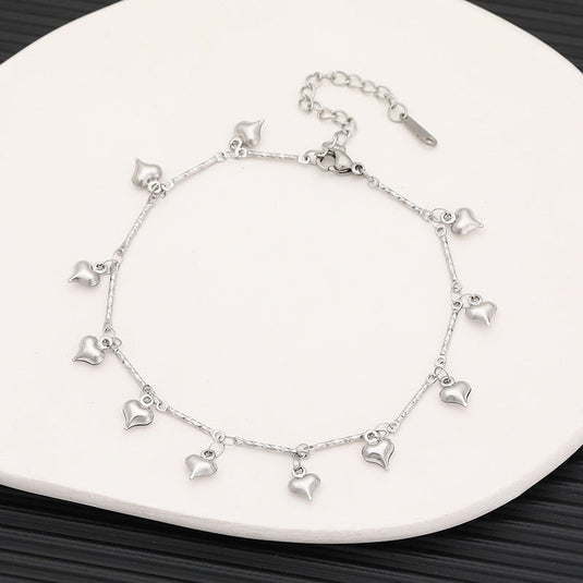 🤍 Silver Heart Charm Bracelet – Dainty Adjustable Chain Bracelet for Women & Girls ✨