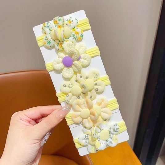 🌼 Yellow Flower Hair Bands (Set of 5) – Soft Floral Elastics for Girls & Teens 💛