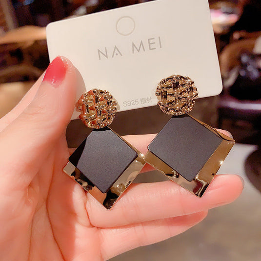 Elegant Black & Gold Geometric Statement Earrings🖤✨