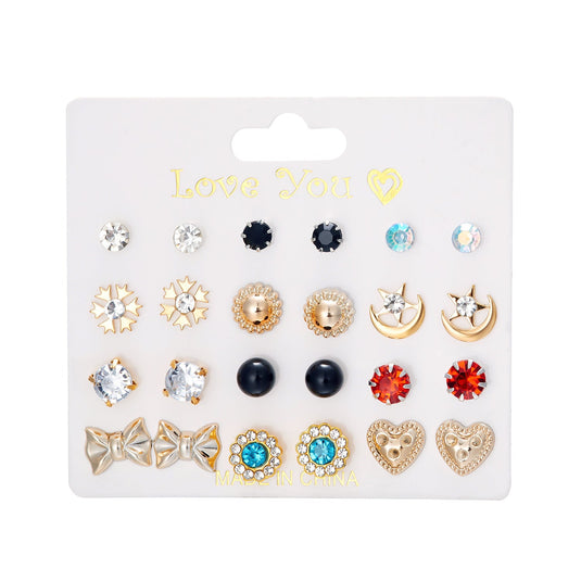 12-Pair Stud Earrings Set – Cute & Elegant Daily Wear Collection ✨ - S7