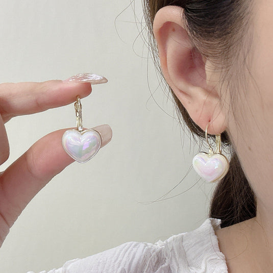 🤍 Iridescent Heart Hoop Earrings – Trendy Cute Jewelry for Teens & Girls ✨