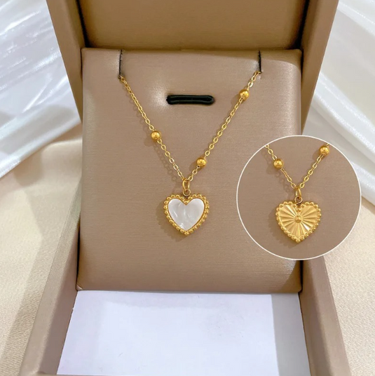 💖 Two-Sided Heart Pendant Beads Chain Necklace – Double the Charm