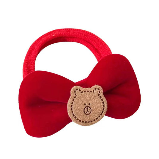Red Velvet Bear Bow Hair Tie – Cute Soft Elastic Band ❤️🐻
