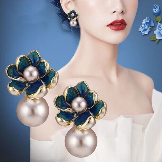 🌸 Elegant Lotus Pearl Drop Earrings