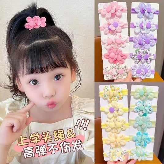 💜 Purple Flower Hair Elastics (Set of 5) – Kawaii Daisy Ponytail Bands for Kids & Teens 🌸