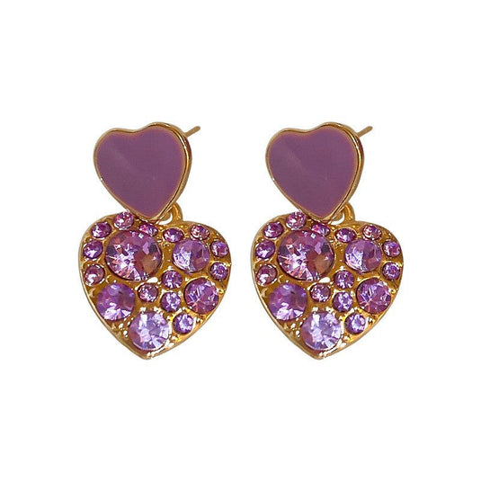 💜 Lavender Heart Drop Earrings – Cute Crystal Statement Jewelry for Girls ✨