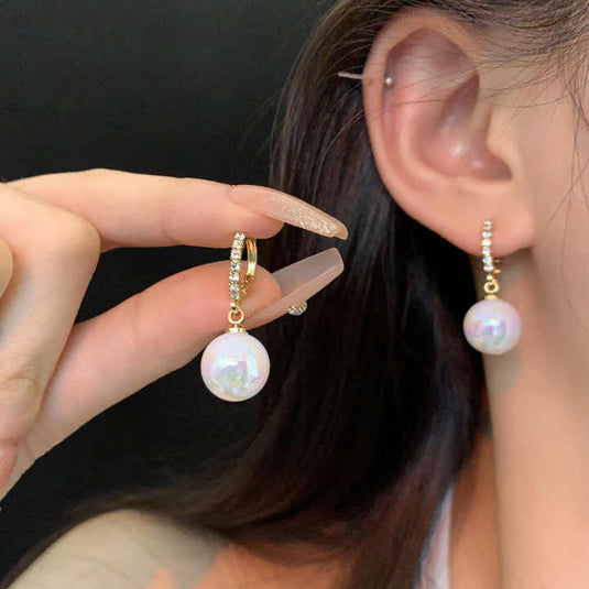 Elegant Iridescent Drop Earrings with Crystal Hoops