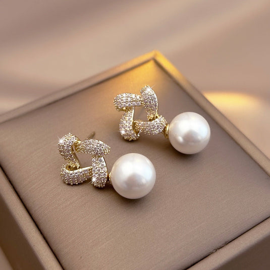 💎 Crystal Link Pearl Drop Earrings – Luxury Statement Jewelry for Women 🤍