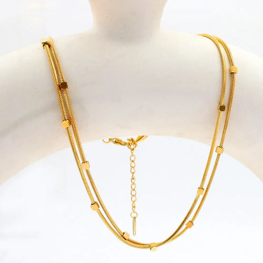 ✨ Double-Layer Herringbone Cubic Square Beads Necklace – Elegant, Edgy, Everlasting