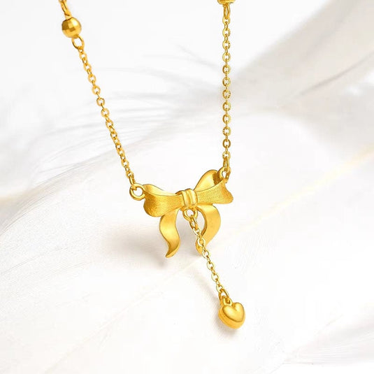 💖 Bow Knot Heart Tassel Necklace – Dainty & Elegant