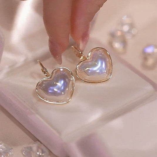 🤍 Iridescent Heart Hoop Earrings – Trendy Cute Jewelry for Teens & Girls ✨