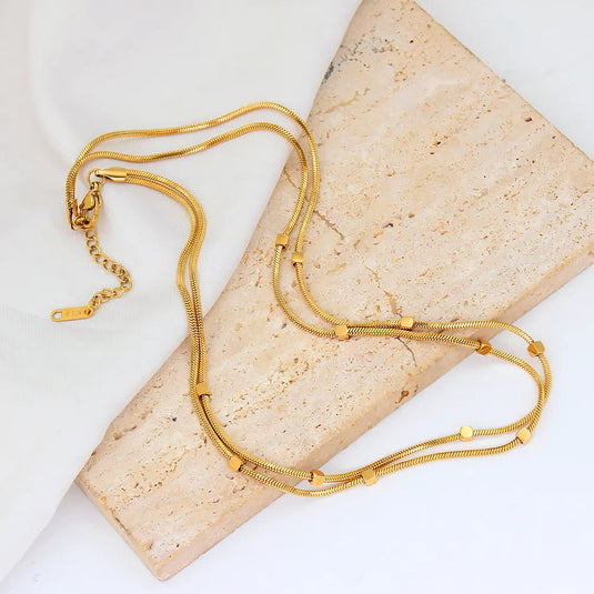 ✨ Double-Layer Herringbone Cubic Square Beads Necklace – Elegant, Edgy, Everlasting