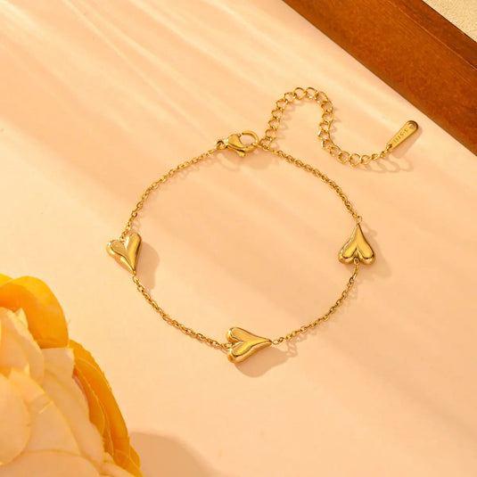 💛 Matte Heart Trio Charm Bracelet
