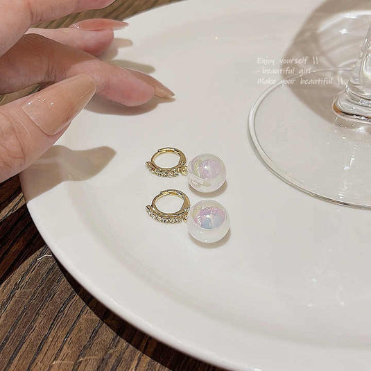 Elegant Iridescent Drop Earrings with Crystal Hoops